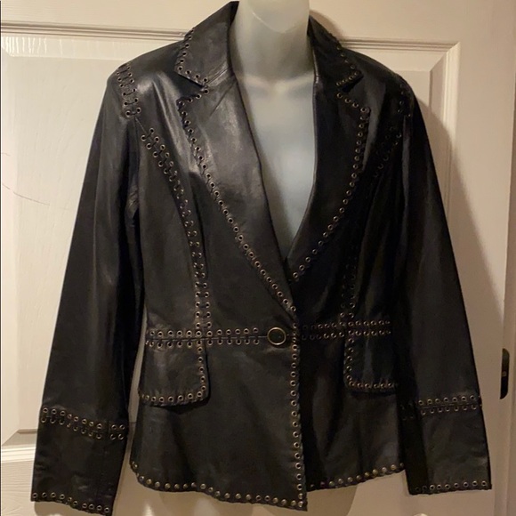 Black Leather Blazer Zelda Whipstitched NWT 6 - Picture 1 of 16